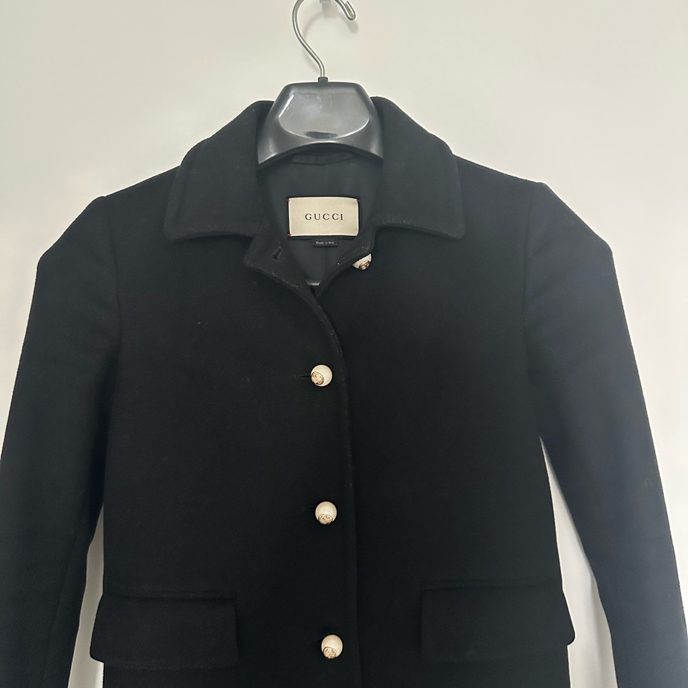 Gucci Black Wool Coat with Gold Buttons - Picture 3 of 8